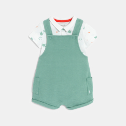Salopette courte coton côtelé et body assorti vert bébé garçon