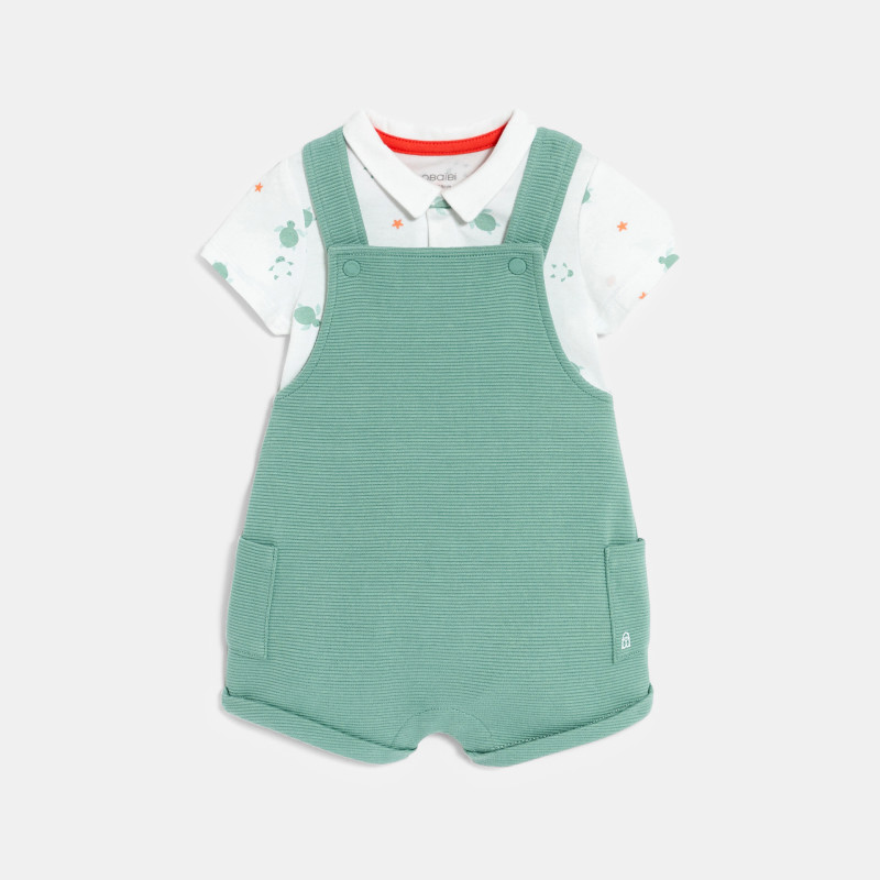 Salopette courte coton côtelé et body assorti vert bébé garçon Salopette courte coton côtelé et body assorti vert bébé garçon