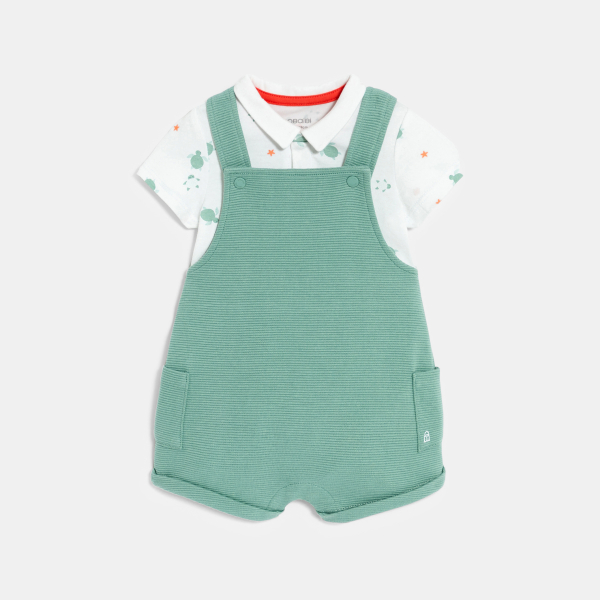 Salopette courte coton côtelé et body assorti vert bébé garçon Salopette courte coton côtelé et body assorti vert bébé garçon