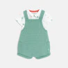 Salopette courte coton côtelé et body assorti vert bébé garçon