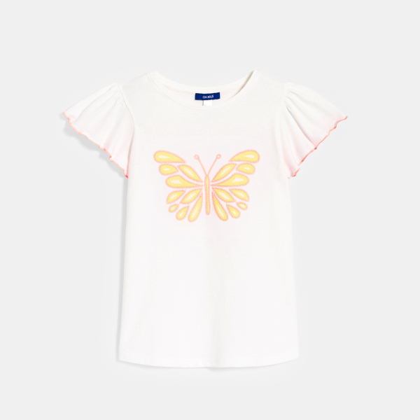 T-shirt manches courtes motif papillon blanc Fille T-shirt manches courtes motif papillon blanc Fille