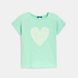T-shirt manches courtes motif cœur vert Fille