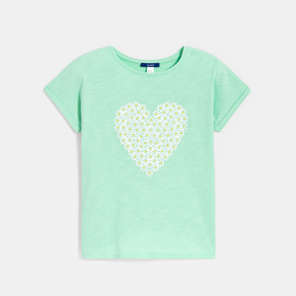 T-shirt manches courtes motif cœur vert Fille T-shirt manches courtes motif cœur vert Fille