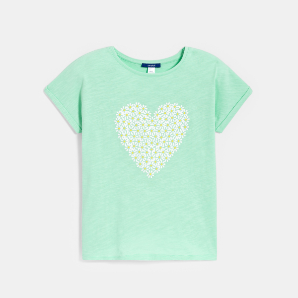 T-shirt manches courtes motif cœur vert Fille T-shirt manches courtes motif cœur vert Fille