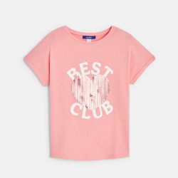 Girl's pink sequinned T-shirt with short sleeves