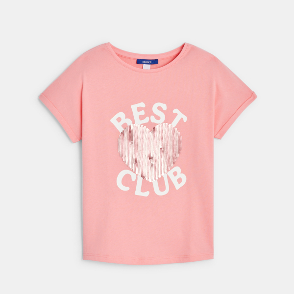 T-shirt manches courtes à sequins rose Fille T-shirt manches courtes à sequins rose Fille