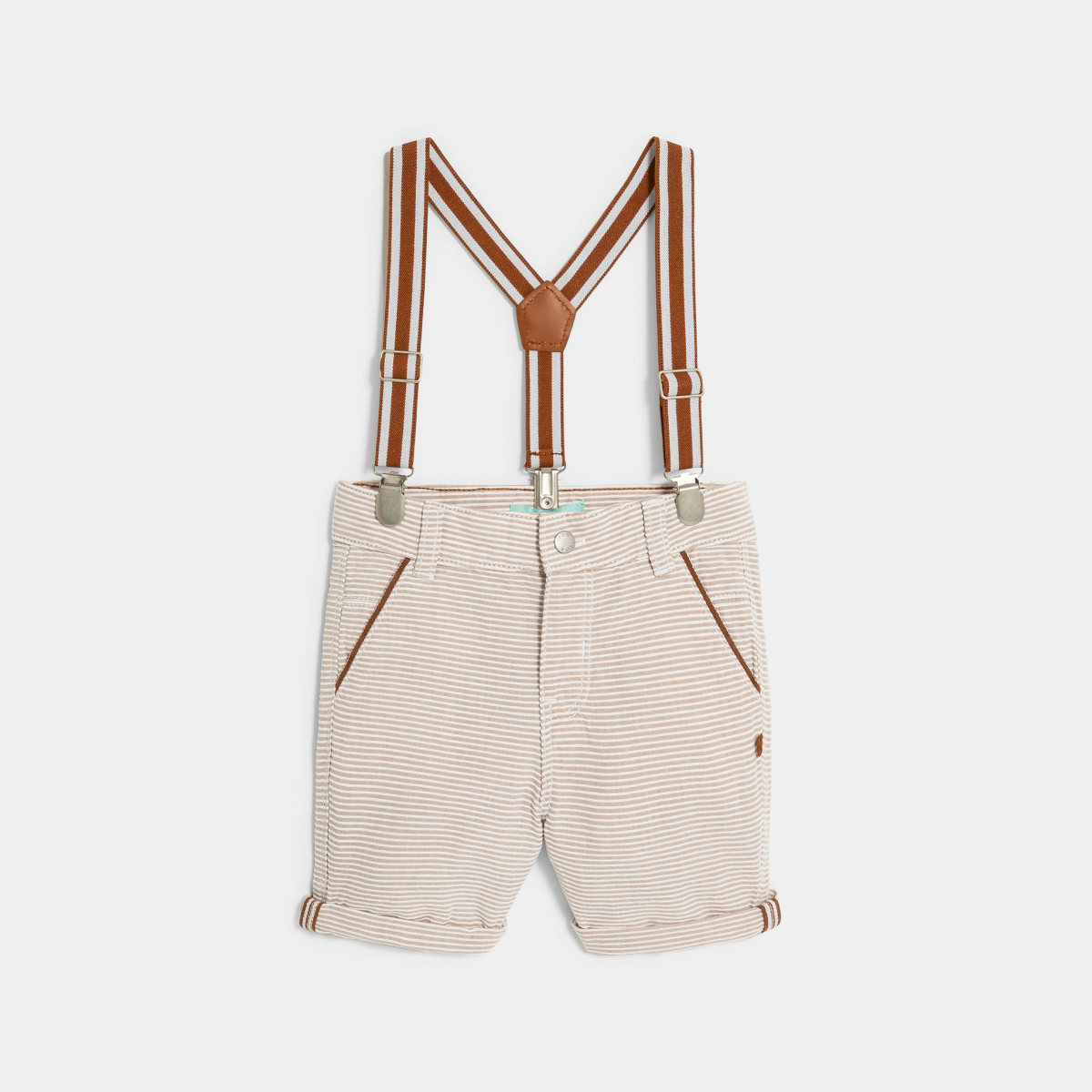 Short rayé à bretelles marron bébé garçon Short rayé à bretelles marron bébé garçon