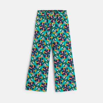 Pantalon large imprimé vert fille