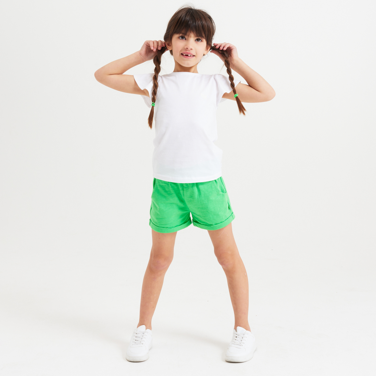 Short en jersey uni vert fille Short en jersey uni vert fille