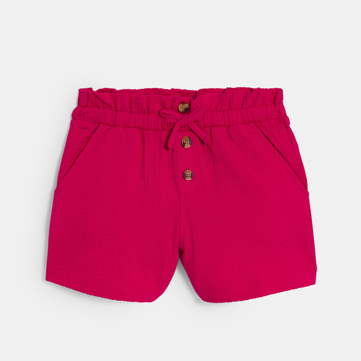 Short taille haute uni rose fille Short taille haute uni rose fille
