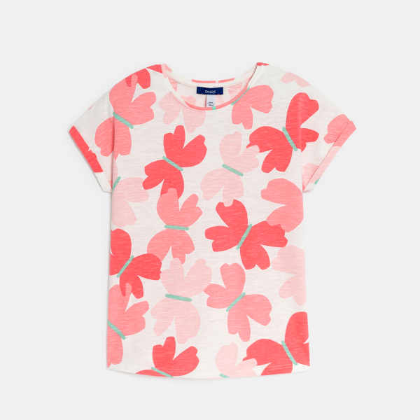 T-shirt imprimé papillon rose Fille T-shirt imprimé papillon rose Fille