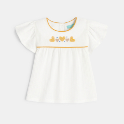 Blouse brodée coton fantaisie blanc bébé fille