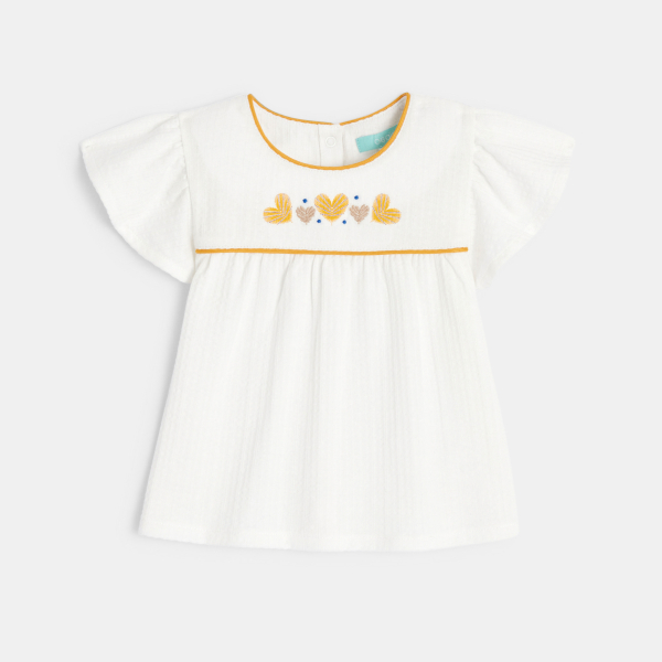 Blouse brodée coton fantaisie blanc bébé fille Blouse brodée coton fantaisie blanc bébé fille