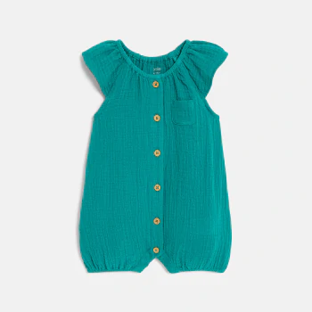 Combi courte gaze de coton vert bébé fille