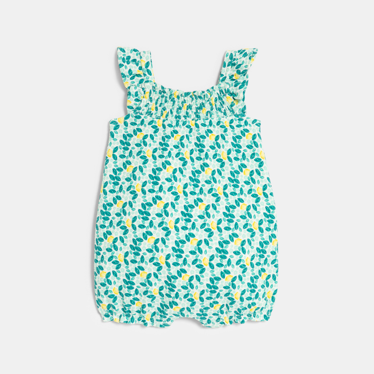 Combi courte coton fantaisie citrons bleu bébé fille Combi courte coton fantaisie citrons bleu bébé fille