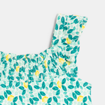 Combi courte coton fantaisie citrons bleu bébé fille