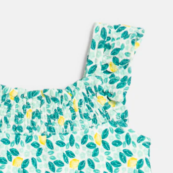 Combi courte coton fantaisie citrons bleu bébé fille