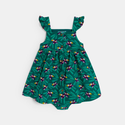 Robe à bretelles graphique et bloomer vert bébé fille