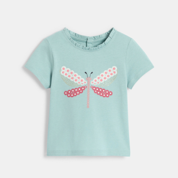 T-shirt libellule en relief bleu bébé fille