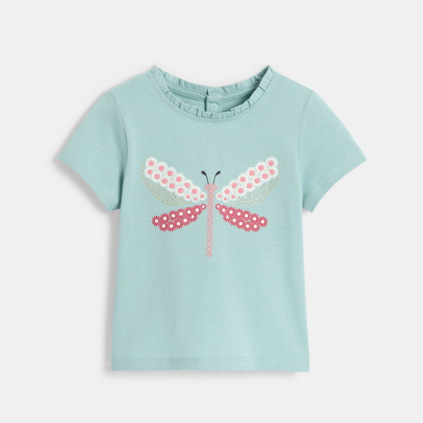 T-shirt libellule en relief bleu bébé fille T-shirt libellule en relief bleu bébé fille