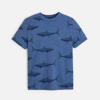 Boy's blue short-sleeve T-shirt with shark design
