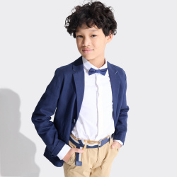 Veste de costume en coton et lin marine Garçon