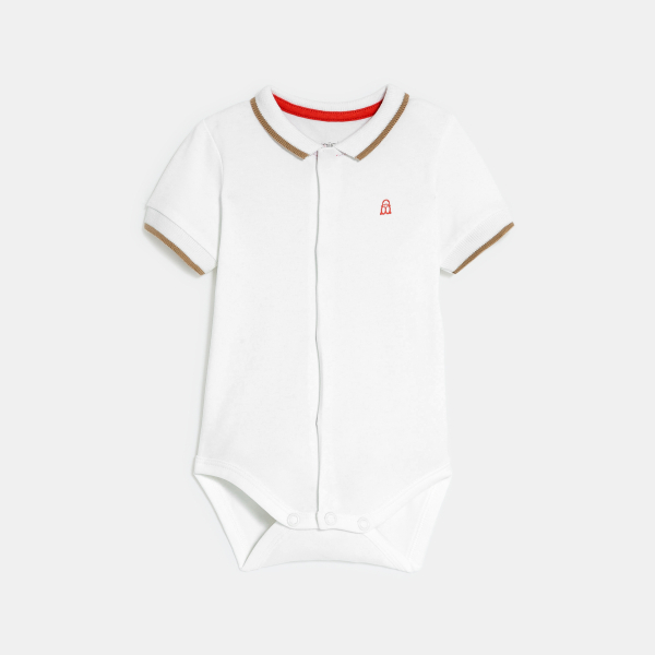 Salopette courte molleton rayée et body rouge bébé garçon Salopette courte molleton rayée et body rouge bébé garçon