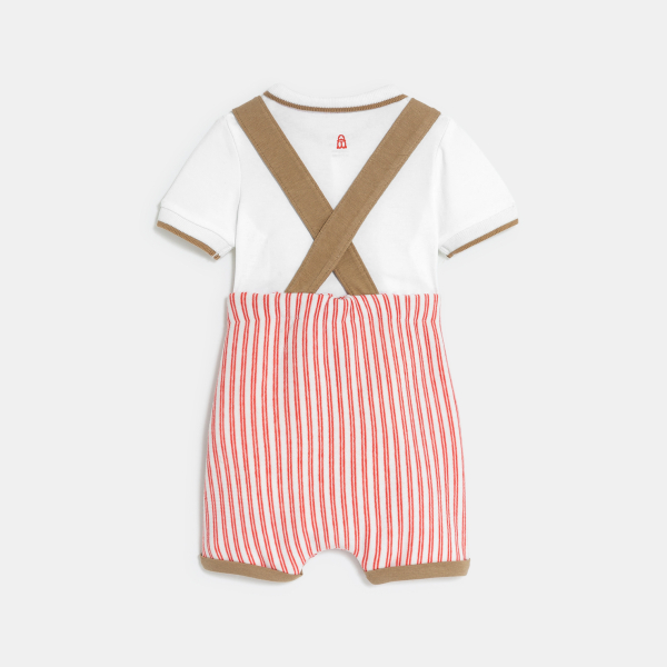 Salopette courte molleton rayée et body rouge bébé garçon Salopette courte molleton rayée et body rouge bébé garçon