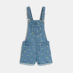 Girls blue denim short overalls embroidered with lemons