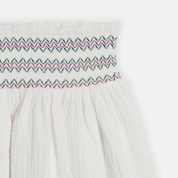 Jupe brodée en gaze de coton blanc Fille