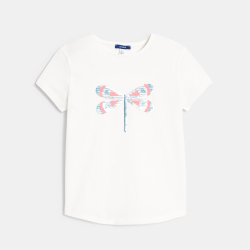 Girl's white short-sleeve T-shirt with magic sequins