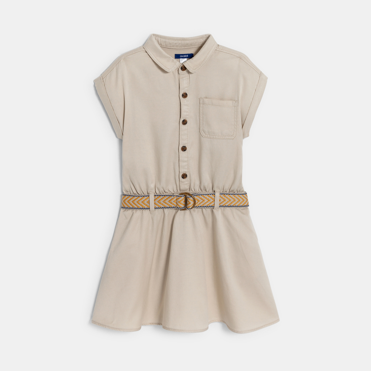 Girl's beige safari-style shirt dress Girl's beige safari-style shirt dress