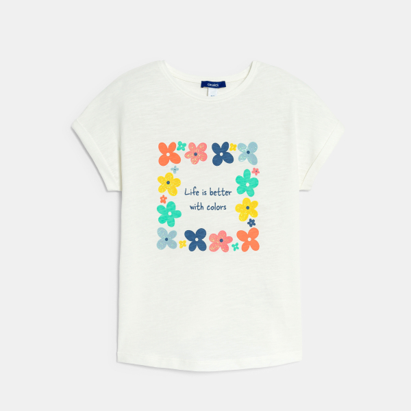 Girl's white short-sleeve T-shirt with slogan Girl's white short-sleeve T-shirt with slogan