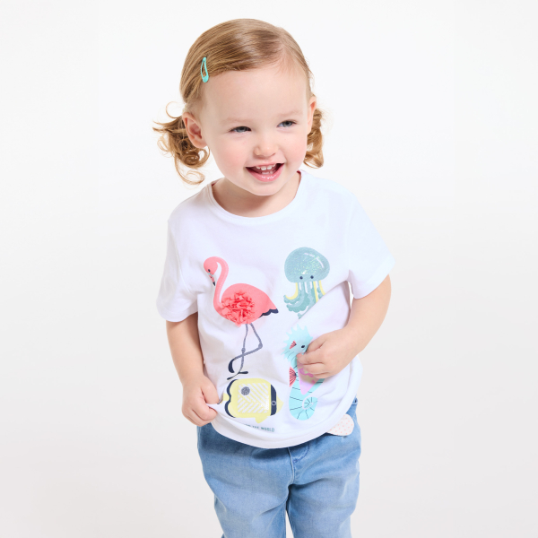 T-shirt sensoriel animaux blanc bébé fille T-shirt sensoriel animaux blanc bébé fille