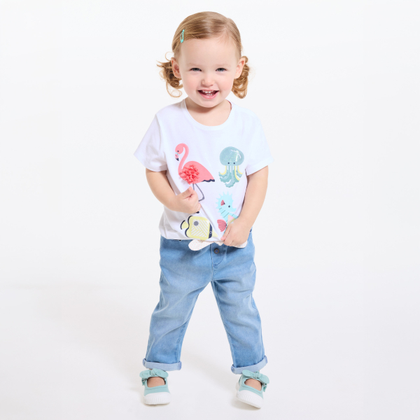 T-shirt sensoriel animaux blanc bébé fille T-shirt sensoriel animaux blanc bébé fille