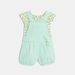 Salopette courte et t-shirt citron bleu bébé fille