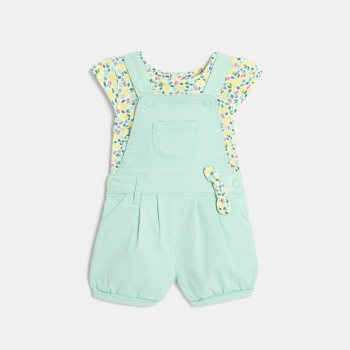 Baby girl's blue and lemon short overalls and T-shirt