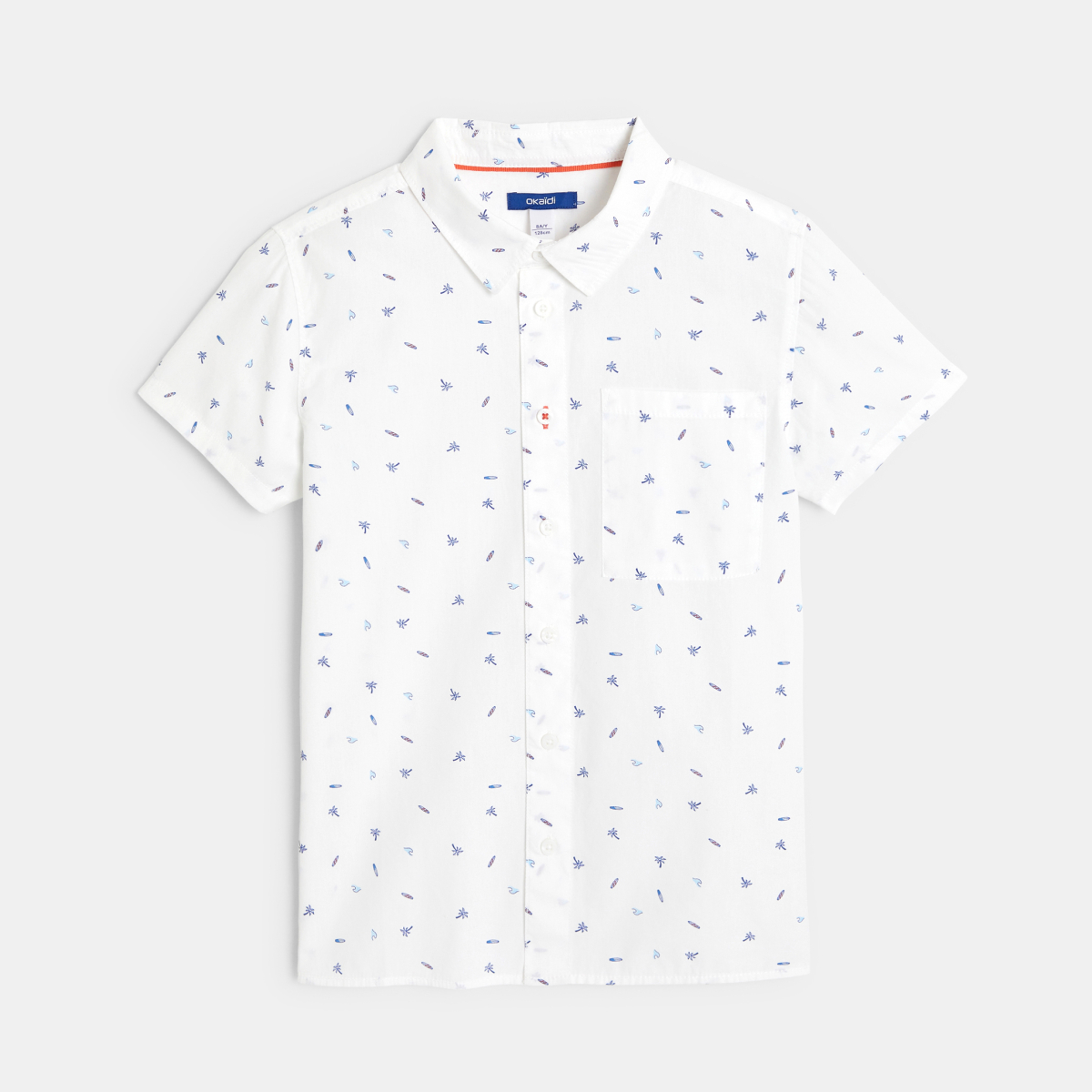 Chemise manches courtes motifs palmiers blanc Garçon Chemise manches courtes motifs palmiers blanc Garçon