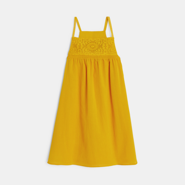 Robe à bretelles détail crochet jaune Fille Robe à bretelles détail crochet jaune Fille