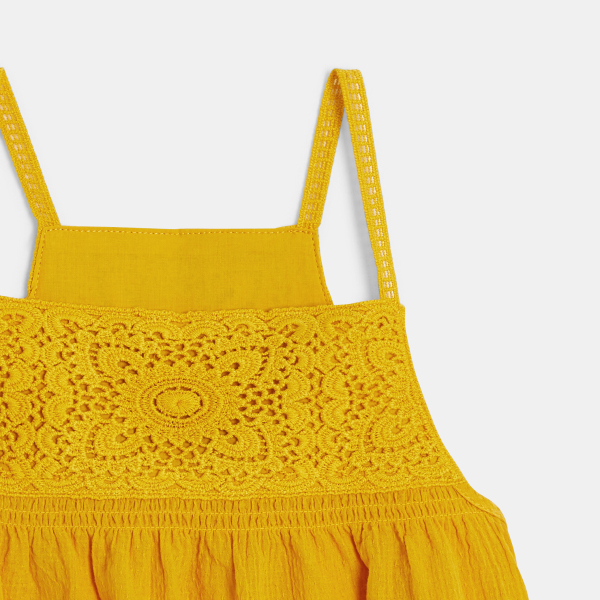 Robe à bretelles détail crochet jaune Fille Robe à bretelles détail crochet jaune Fille