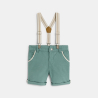 Short à bretelles coton effet lin vert bébé garçon Short à bretelles coton effet lin vert bébé garçon