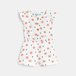Combinaison courte gaze de coton fleurie blanc bébé fille