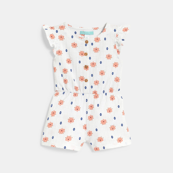 Combinaison courte gaze de coton fleurie blanc bébé fille