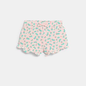 Short en molleton léger fleuri rose bébé fille