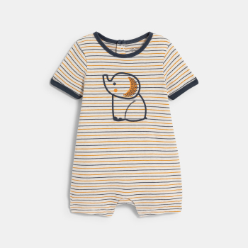Combinaison courte rayée éléphant bébé garçon