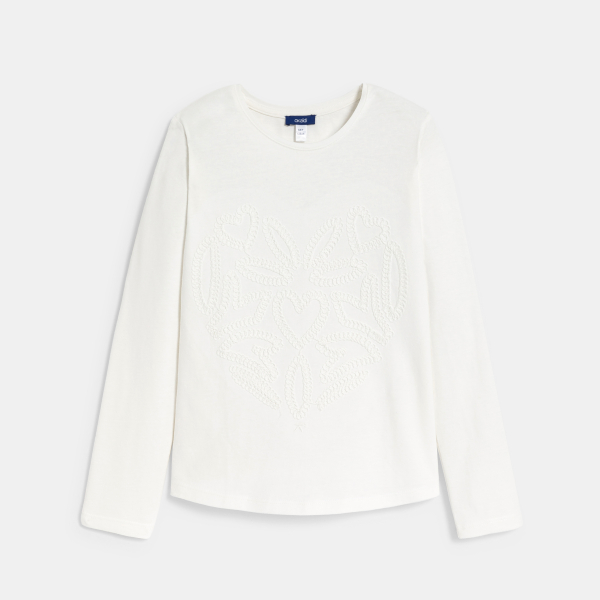 Girl's white long-sleeve embroidered T-shirt Girl's white long-sleeve embroidered T-shirt