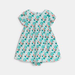 Robe en jersey de coton imprimé tropical vert bébé fille