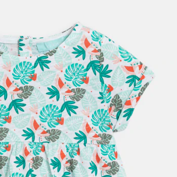 Robe en jersey de coton imprimé tropical vert bébé fille