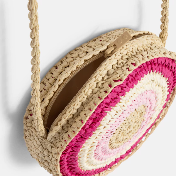 Sac lune façon paille tressée beige Fille