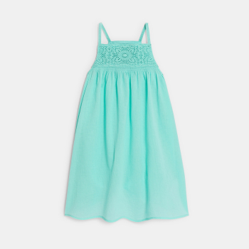 Girl's blue crochet detail strappy dress